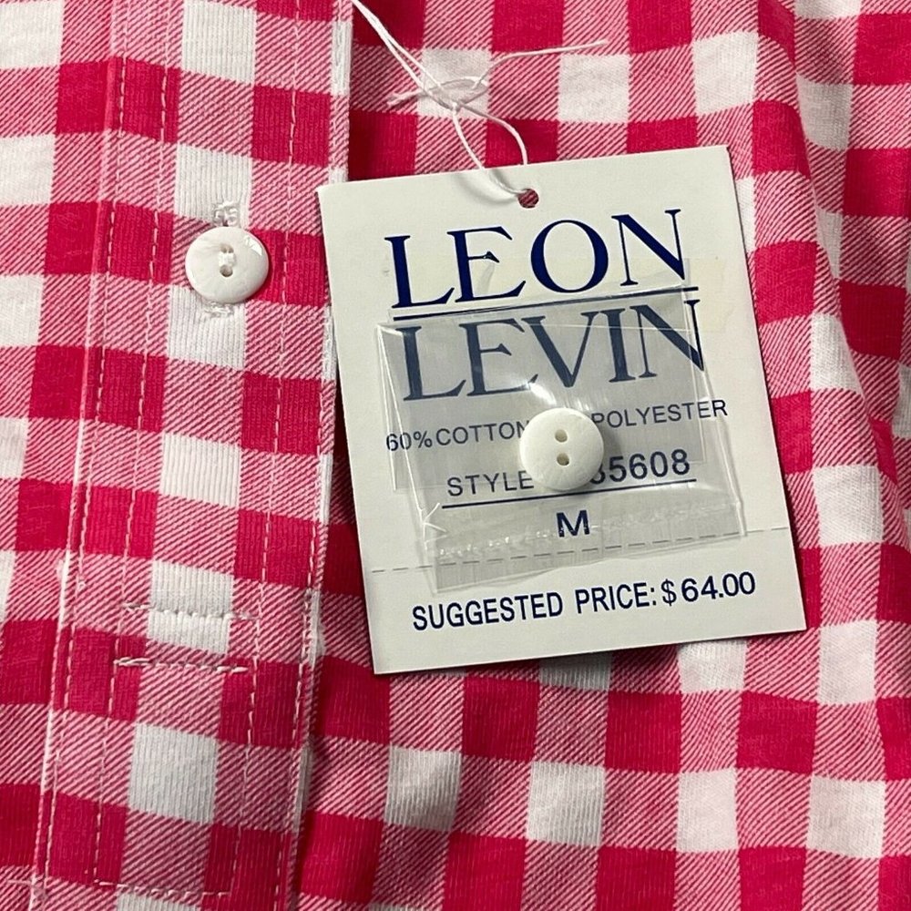 New Leon Levine Polo Shirt Women's Medium Long Sleeve Blouse Pink Gingha… - Picture 5 of 9